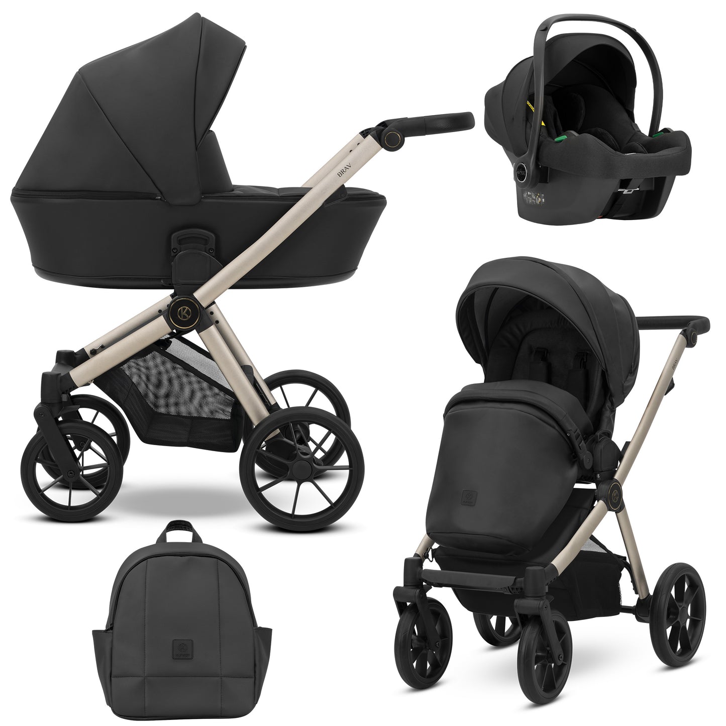Kunert Brav Baby Stroller 2in1/3in1/4in1 Luxurious Eco Leather & Textile Design for Modern Parents